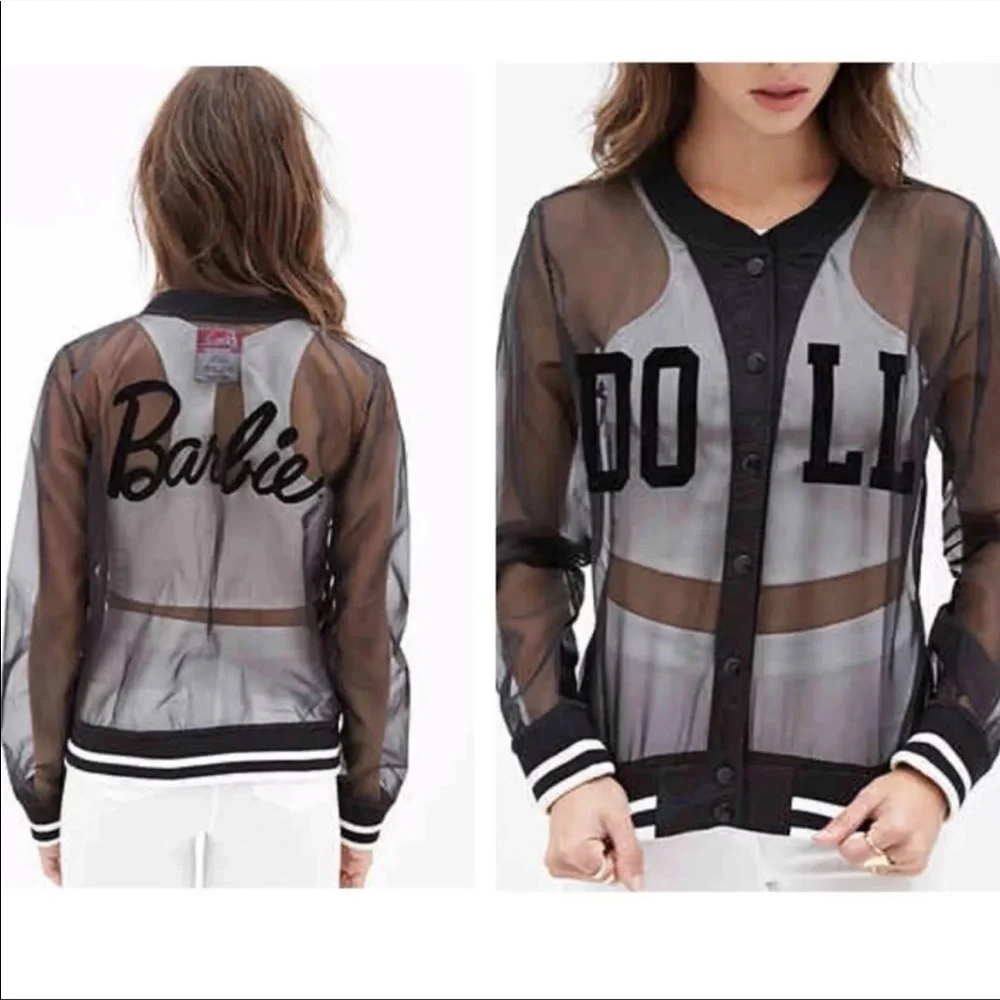 Forever 21 organza Barbie see through bomber jacket black size S
